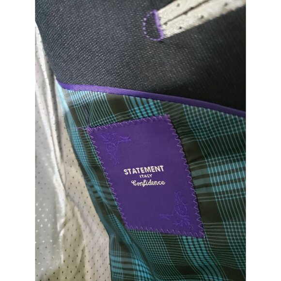 Statement navy, plaid lining, 100% wool blazer,  sport coat,  jacket, size 44L - Picture 8 of 11